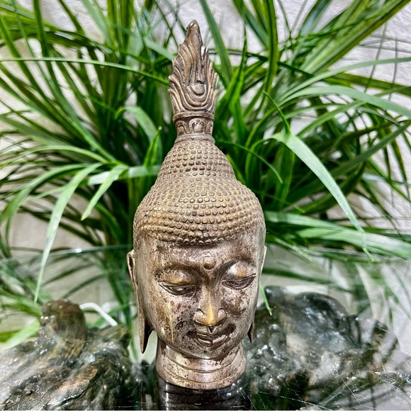 Silver Buddha Head Sculpture - Metal 7” Tall - Picture 10 of 10